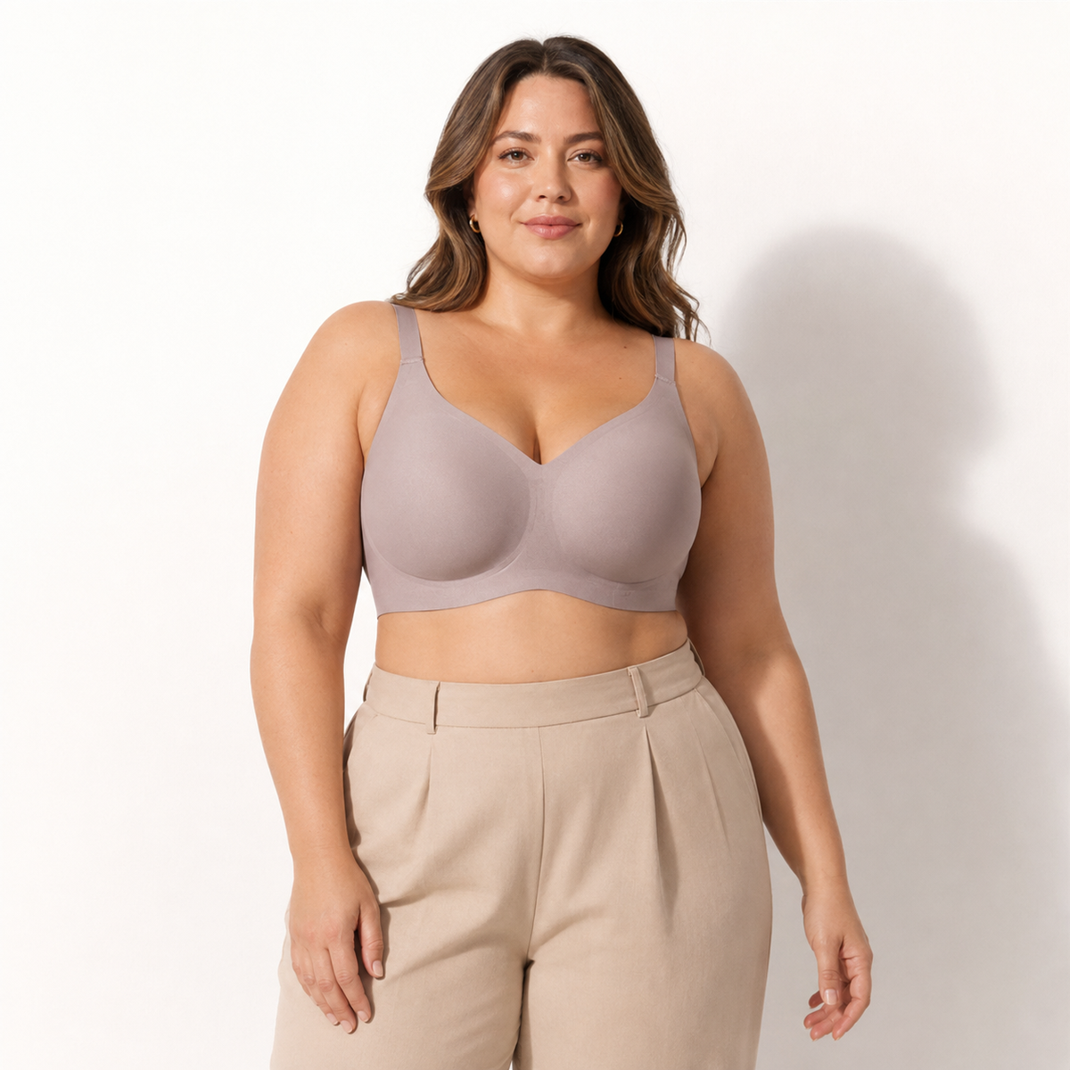 Adult model wearing the Black wire-free Bra Top