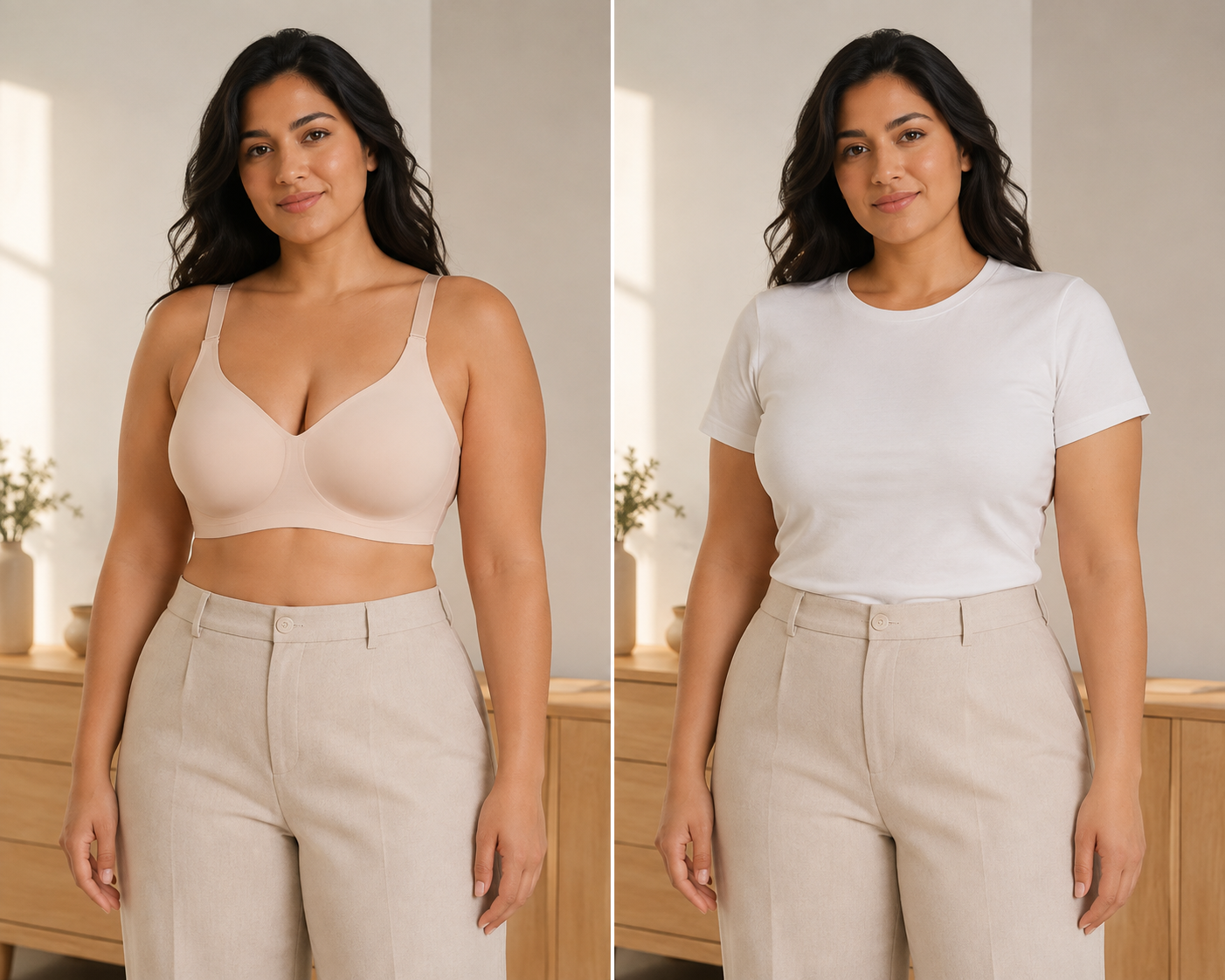 Nude Bra Top styled beneath a white T-shirt